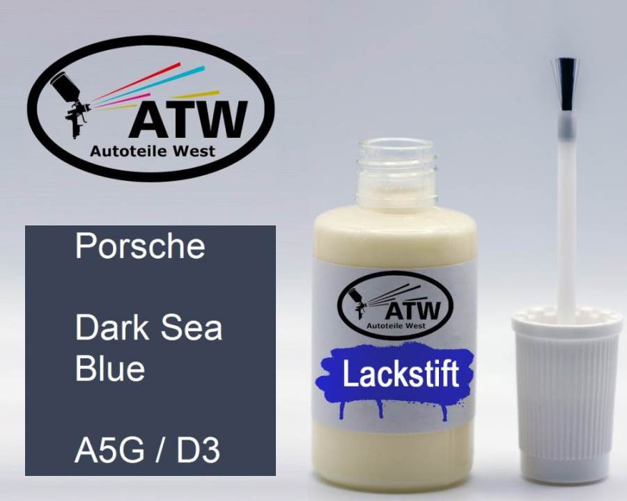 Porsche, Dark Sea Blue, A5G / D3: 20ml Lackstift, von ATW Autoteile West.